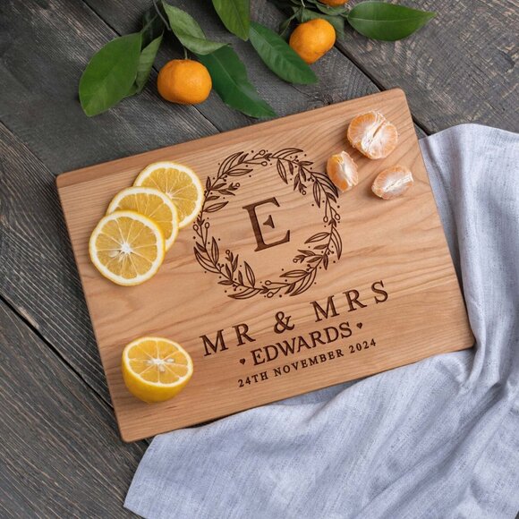 Personalized Wedding Cutting Board with Custom Names and Dates - Picture 1 of 4